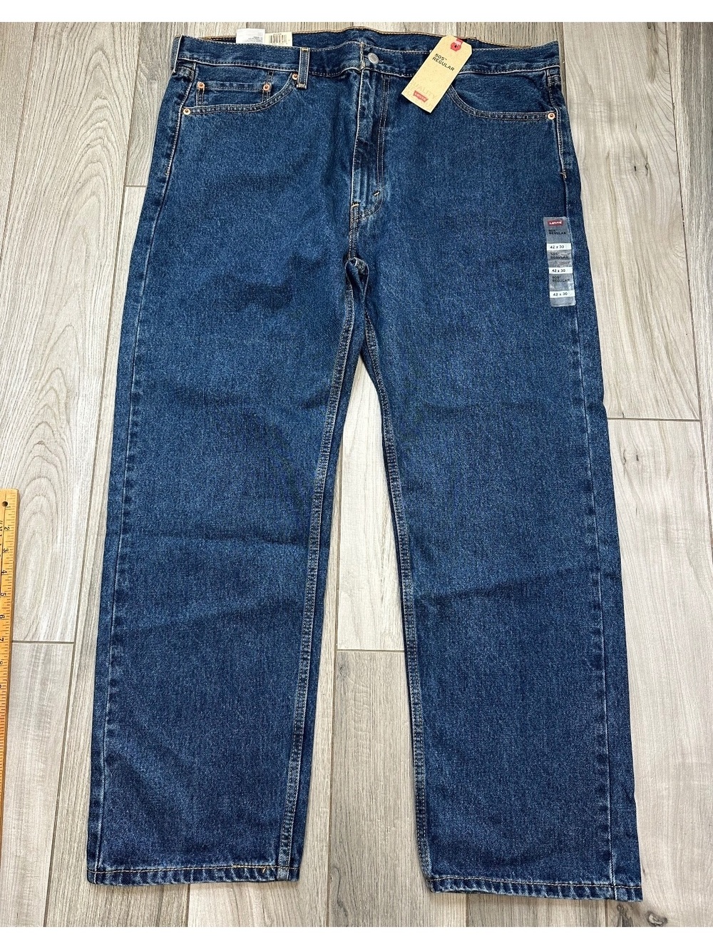Levi's 505 Regular Fit Men's Jeans W42 L30 Blue Straight Leg Denim Pants